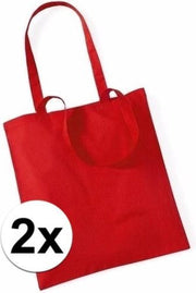 2x Katoenen tasjes rood 42 x 38 cm