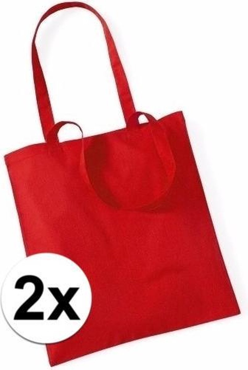 2x Katoenen tasjes rood 42 x 38 cm