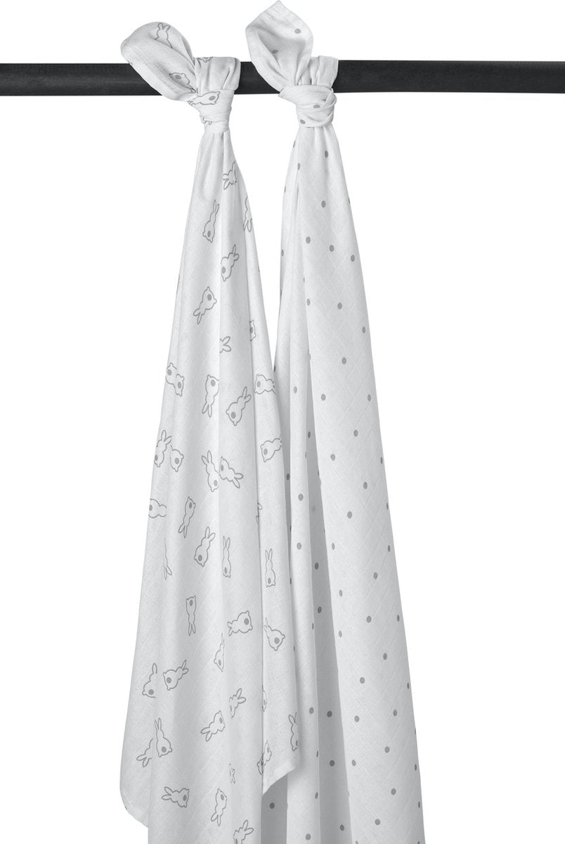 Meyco X Mrs.Keizer hydrofiele swaddles 2-pack Rabbit - Silver - 120x120 cm