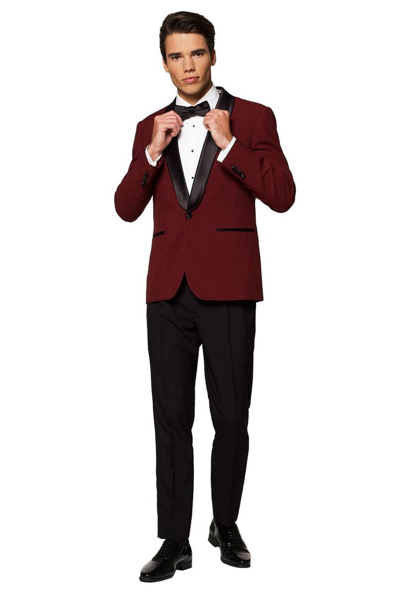 OppoSuits Hot Burgundy - Heren Tuxedo Smoking met Vlinderdas - Chique - Rood - Maat EU 58