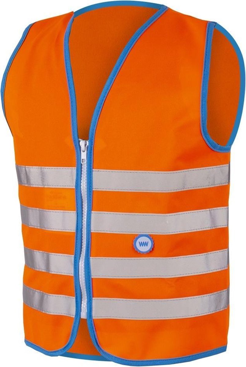 Wowow Veiligheidshesje kind met rits EN 1150 - Fun Fietsjas - Maat S  - Unisex - oranje/blauw/zilver