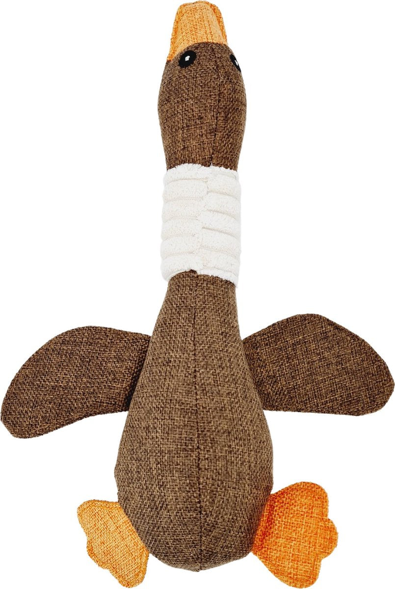 Doxie®️ Honden Speelgoed Eend – Honden Knuffel – Knuffeleend – Met Piep – 30 cm – Bruin