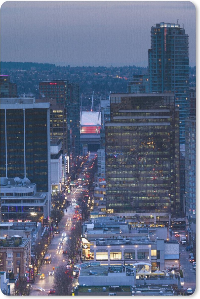 Muismat - Mousepad - De skyline van Vancouver in de avond - 40x60 cm