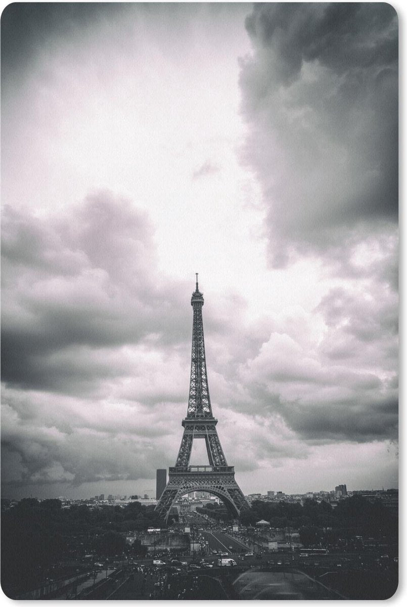 Muismat - Mousepad - Eiffeltoren onder woeste wolken - 40x60 cm