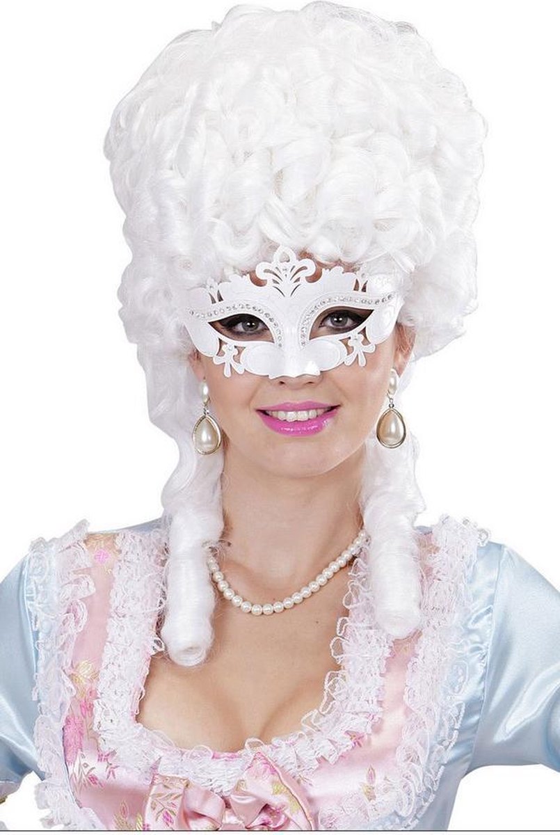 Venetiaans masker met wit strass voor volwassenen - Verkleedmasker