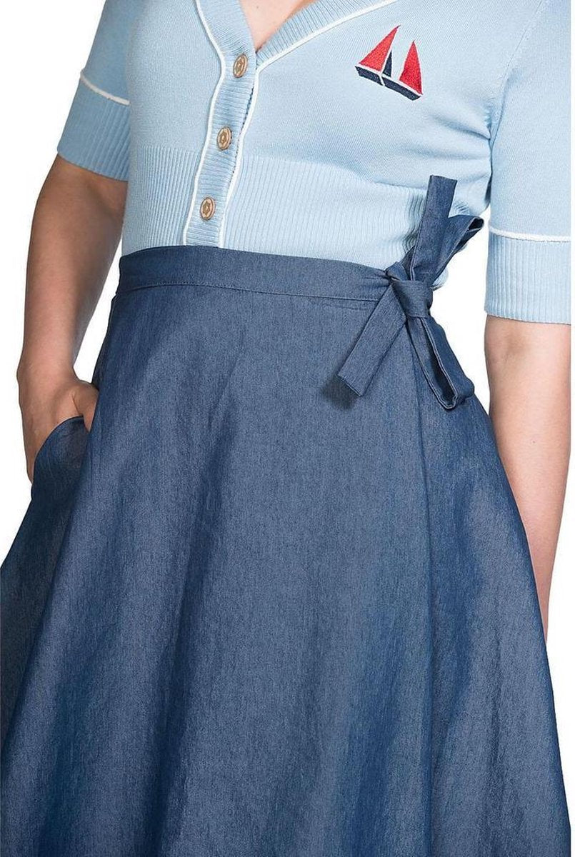Banned Sweet Sail 40's Wrap Swing Rok Denim Blauw