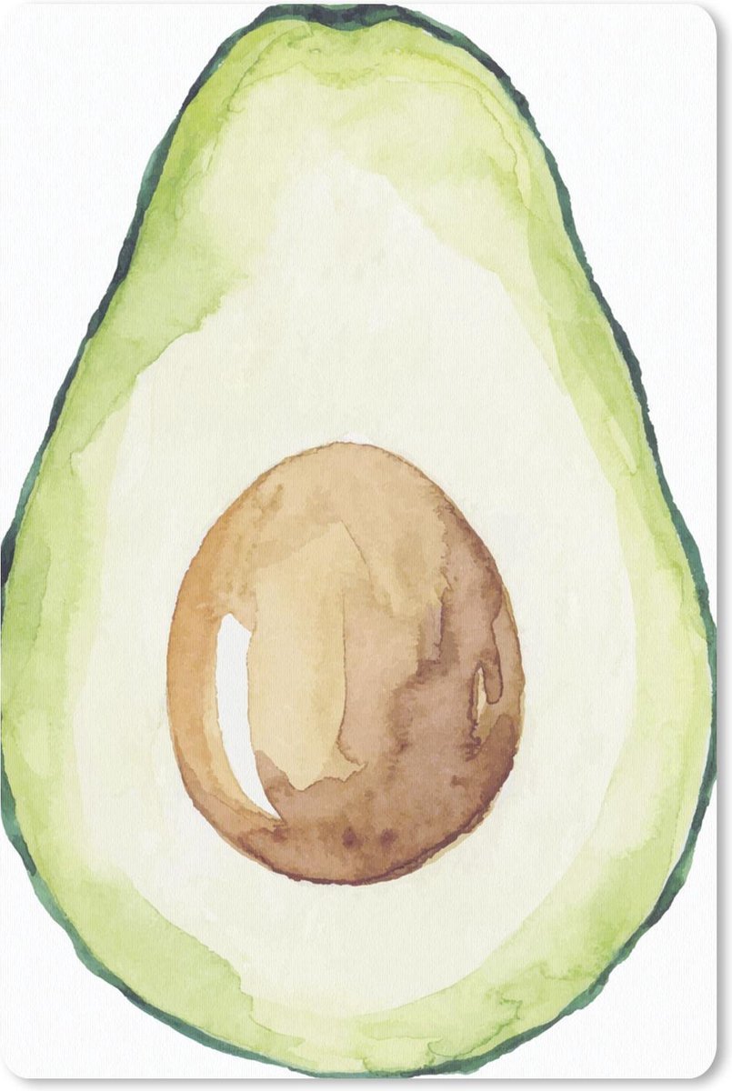 Muismat - Mousepad - Illustratie van een doorgesneden avocado in waterverf - 40x60 cm