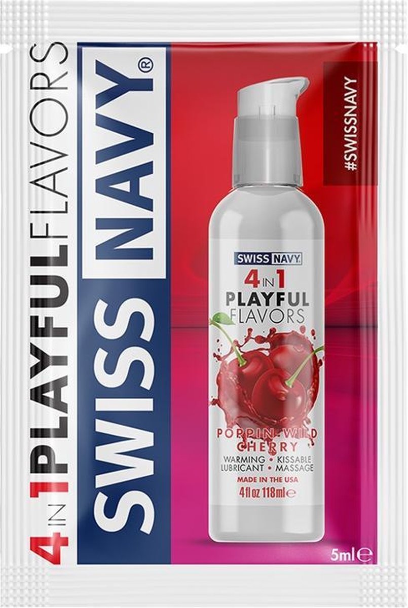 Swiss Navy Playful 4 in 1 Glijmiddel met Poppin Wild Cherry-smaak - 5ml
