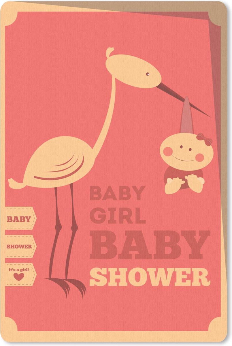 Muismat - Mousepad - Babyshower illustratie met een ooievaar en de quote Baby girl - 40x60 cm