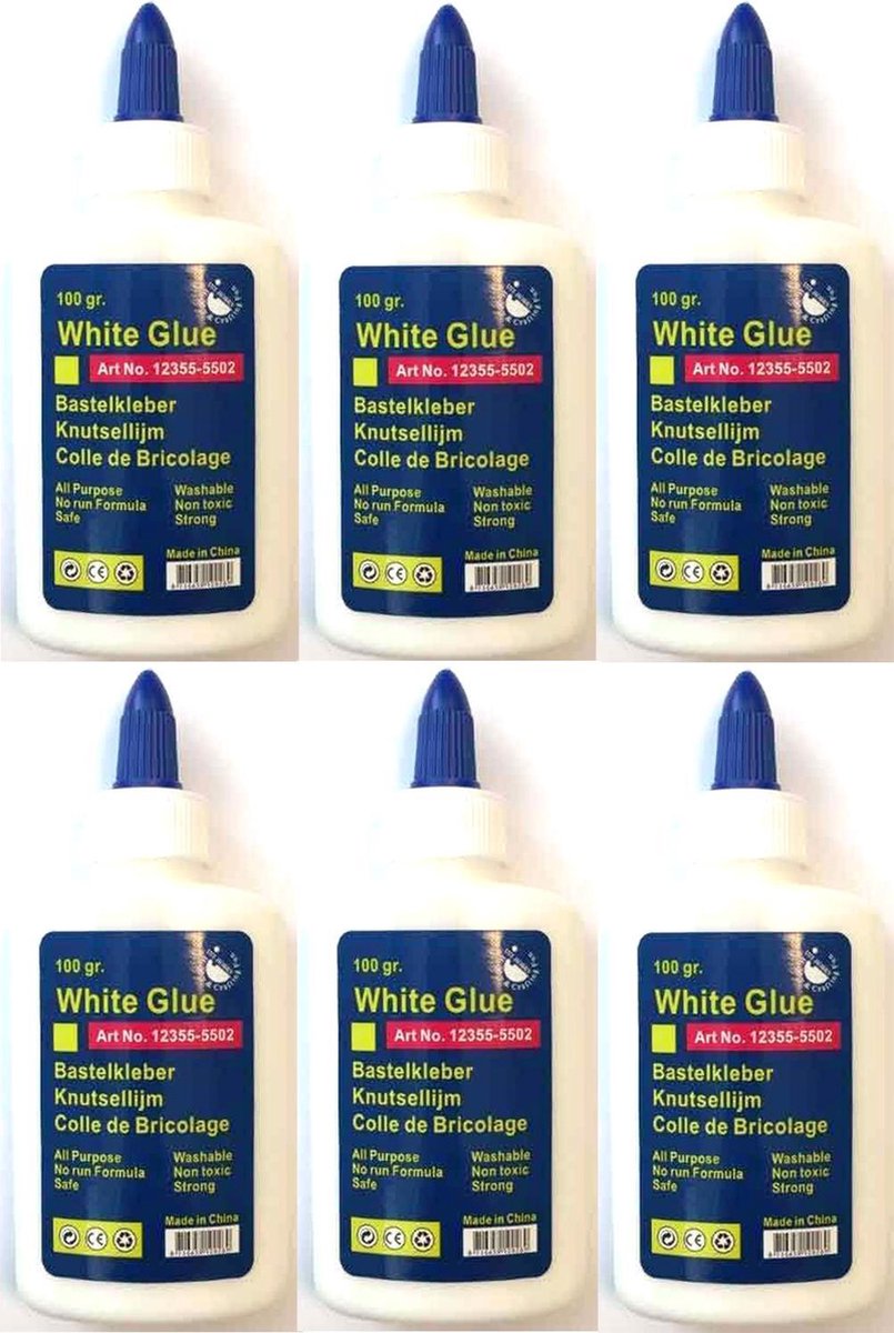 6 Flesjes Knutsellijm - 100ml per flesje - Wit