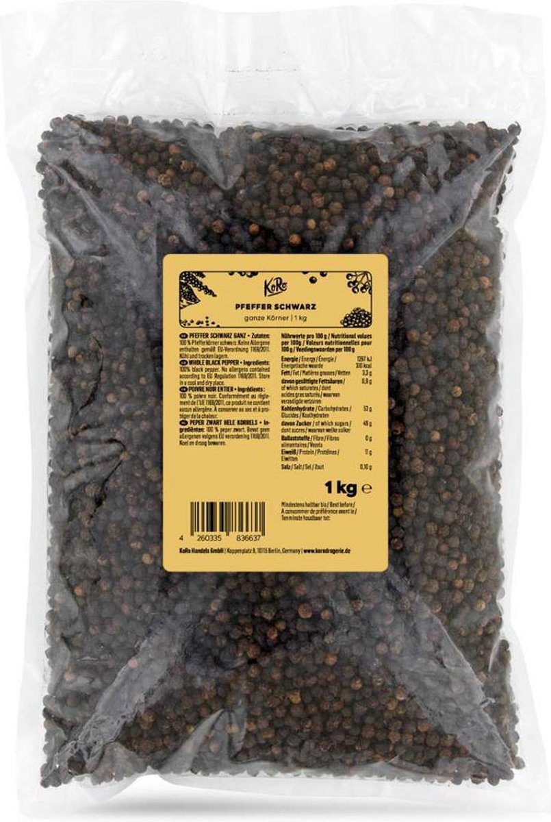 KoRo | Hele korrels zwarte peper | 1 kg