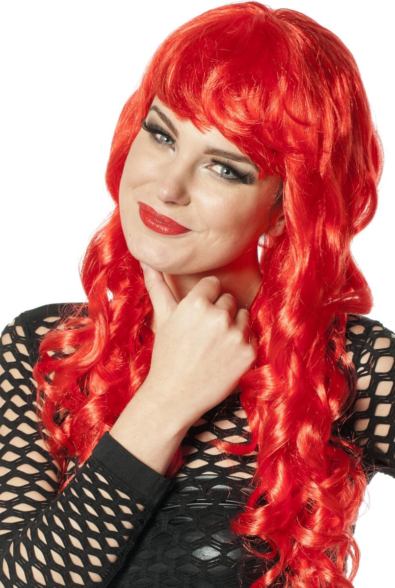 Pruik met pony en krullen rood