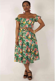 Voodoo Vixen Lange rok -4XL- Curve Valentina Floral Tropical Groen