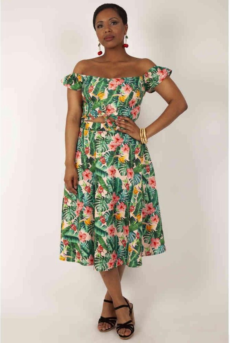 Voodoo Vixen Lange rok -4XL- Curve Valentina Floral Tropical Groen