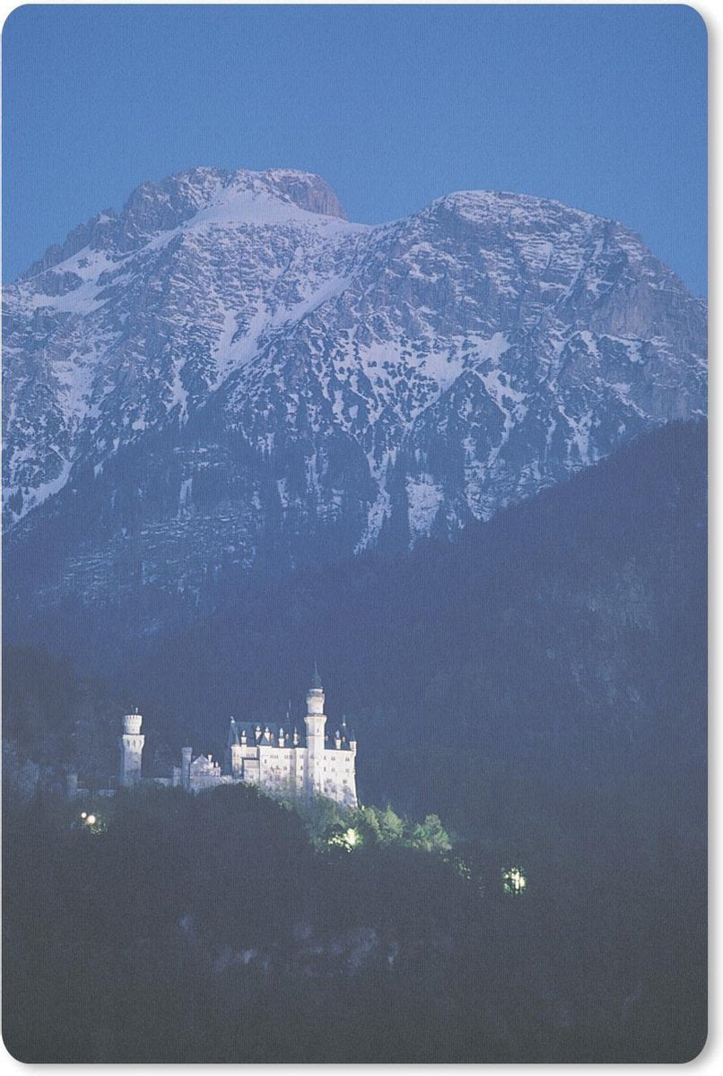 Muismat - Mousepad - Kasteel Neuschwanstein met besneeuwde bergtoppen in Duitsland - 40x60 cm