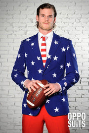 Landen Thema Kostuum | American Stars And Stripes Opposuit Kostuum Man | Maat 44 | Carnaval kostuum | Verkleedkleding