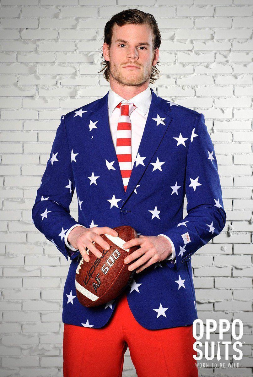 Landen Thema Kostuum | American Stars And Stripes Opposuit Kostuum Man | Maat 44 | Carnaval kostuum | Verkleedkleding