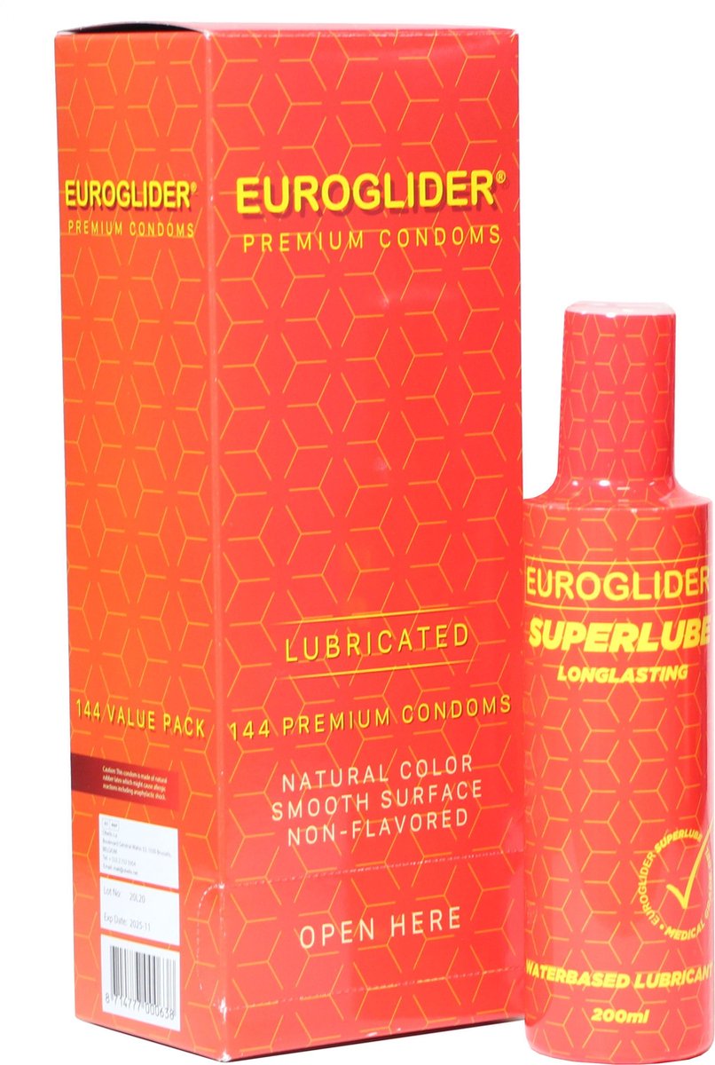 Euroglider Condooms 144 stuks + Gratis Superlube 200ml T.W.V. € 5