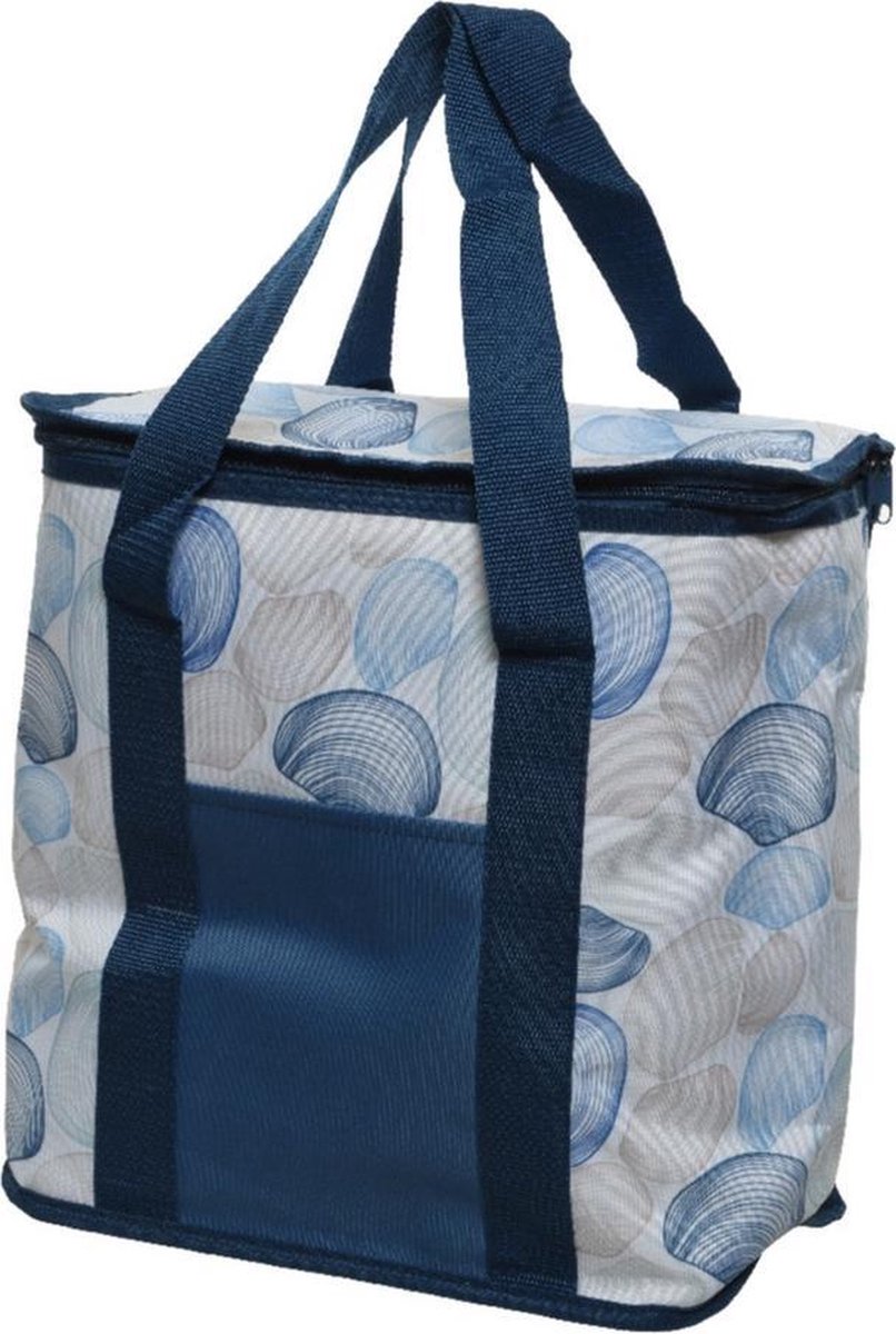 Blauwe koeltassen met schelpen print/opdruk 34 cm - 20 Liter - Maritiem - Koelboxen/koeltassen - Picknick/strand