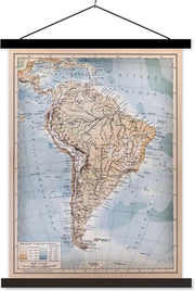 Klassieke wereldkaart Zuid-Amerika textielposter latten zwart