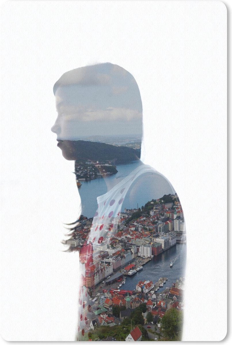 Muismat - Mousepad - Double exposurebeeld van vrouw en stad - 40x60 cm