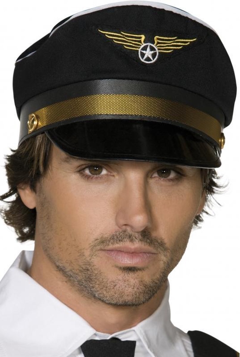 Zwarte piloten pet met gouden details