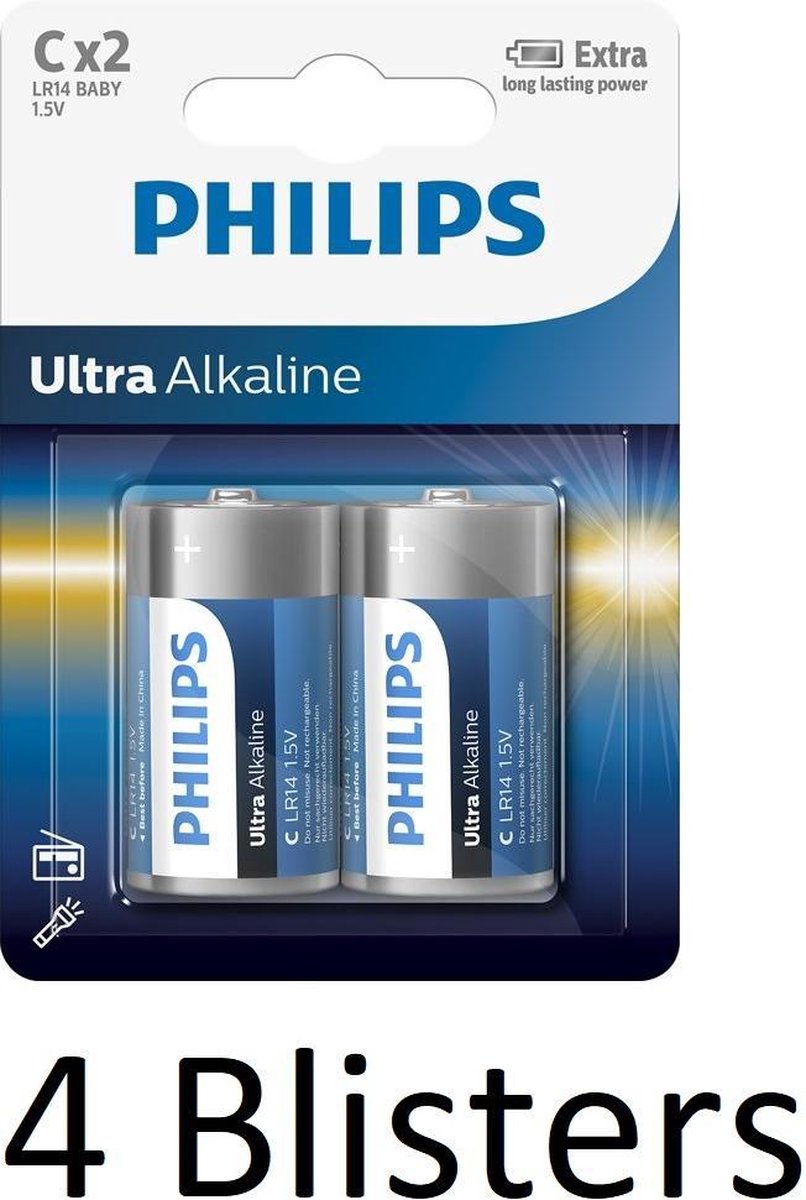 8 Stuks (4 Blisters a 2 st) Philips LR14E2B - C batterij