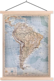 Klassieke wereldkaart Zuid-Amerika textielposter latten blank
