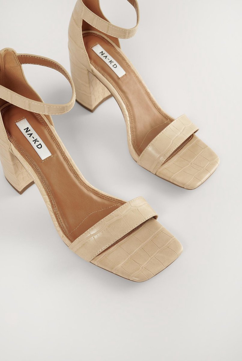 NA-KD Basic Block Heel Vrouwen Sandalen - Nude - Maat 40
