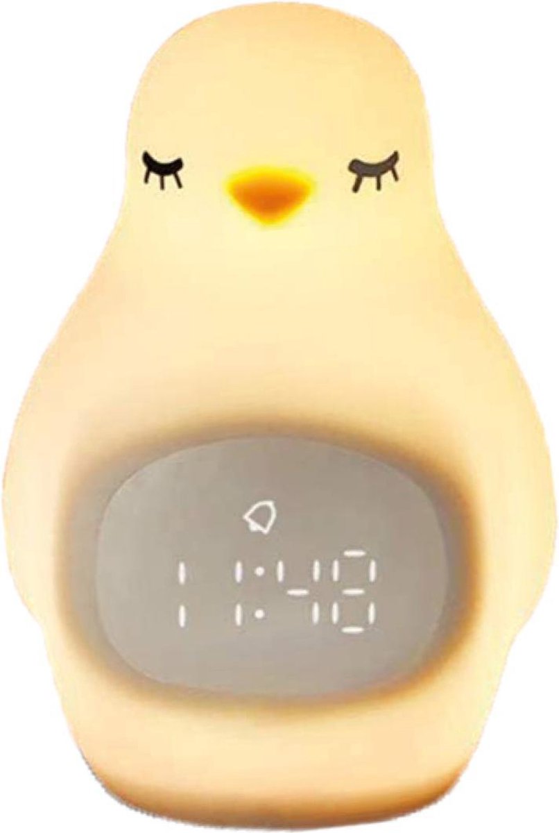 Nachtlampje - Slaaptrainer Kinderen - Wake-Up Light - Kinderwekker - Inclusief USB Kabel - Siliconen - Pinguin - Wit en Geel Licht