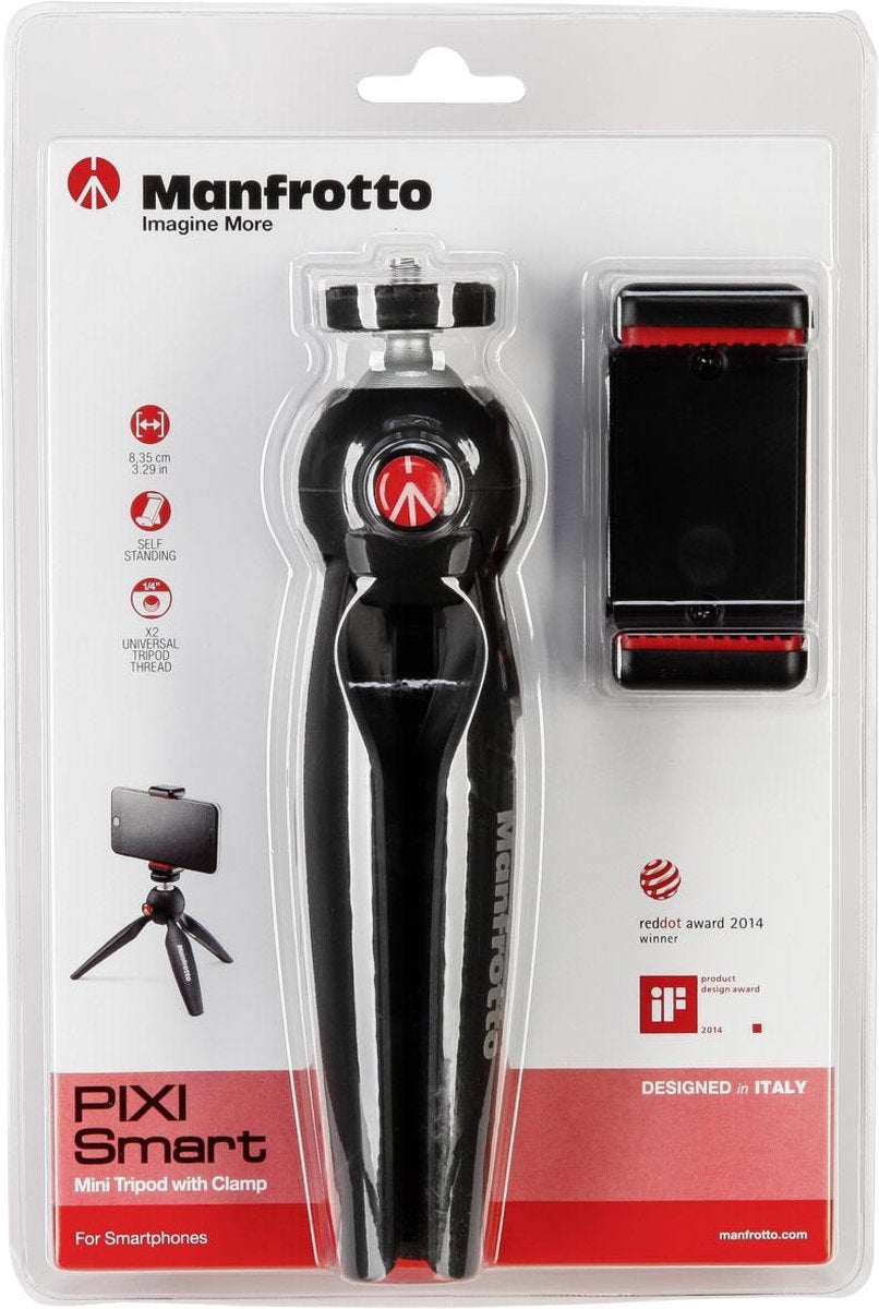 Manfrotto mini tripod en phone clamp