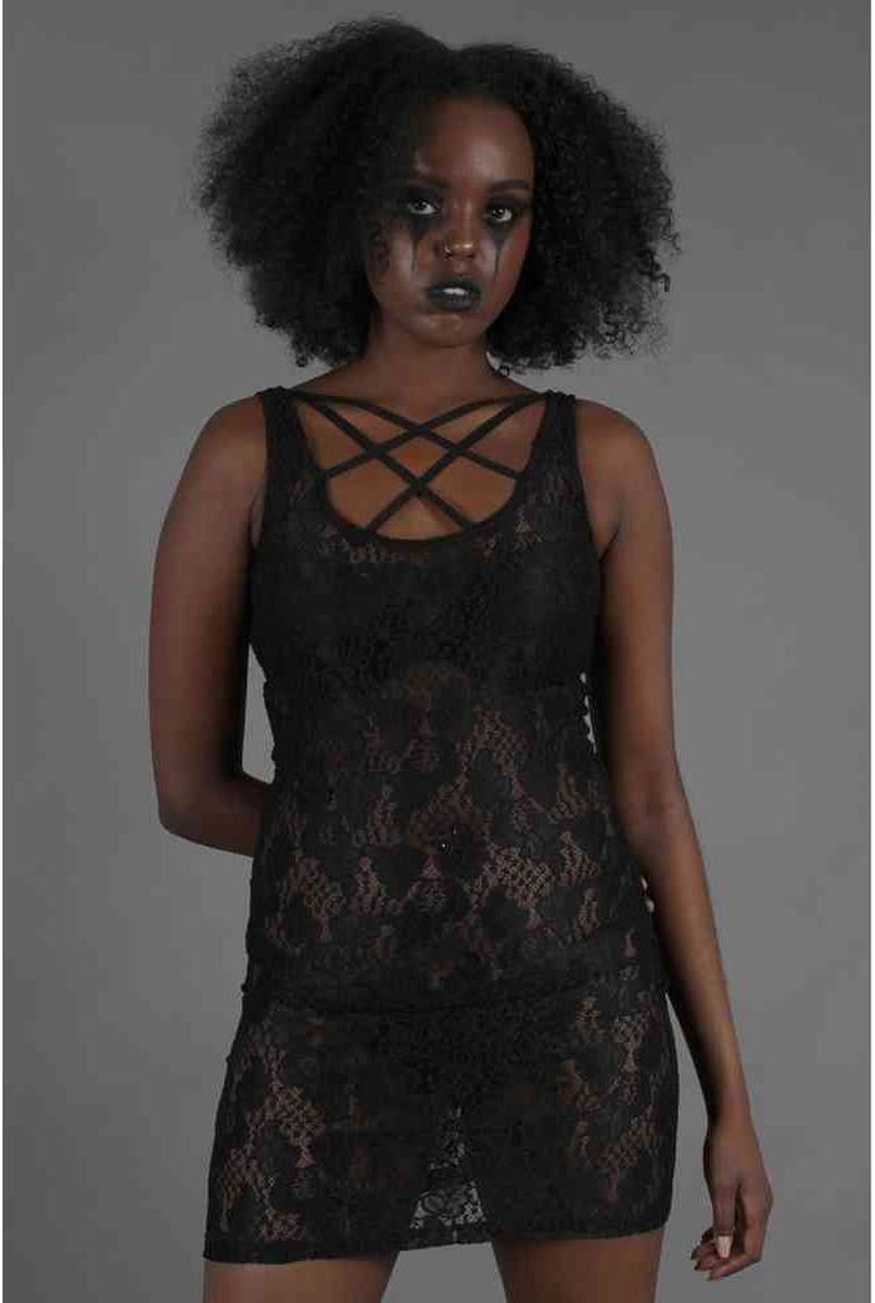 Jawbreaker Korte jurk -L- Tied Up in Lace Cross Front Zwart