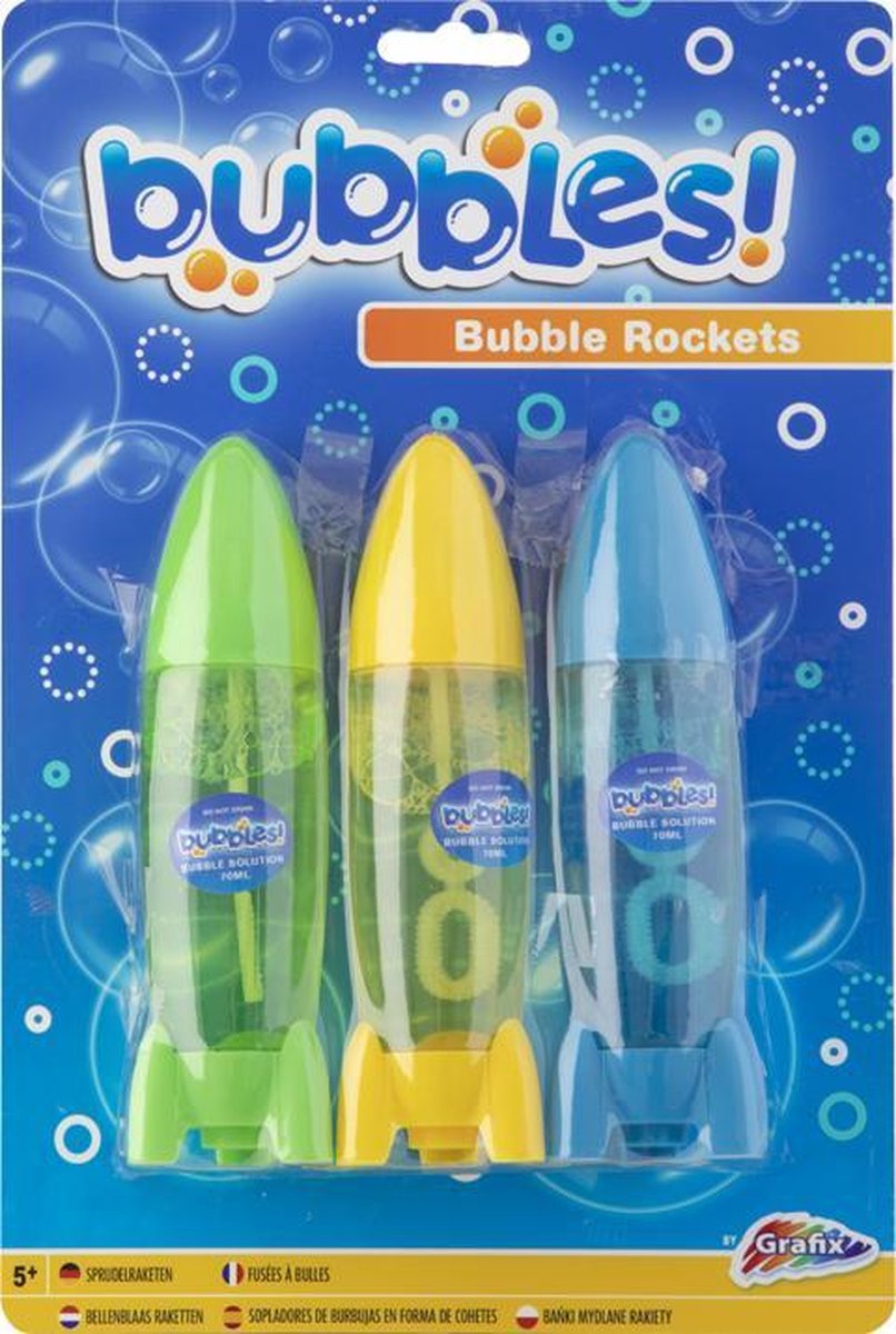 Grafix - Bellenblaas - bellenblaas raketten - 3 stuks - inclusief 70ML vloeistof per raket bellenblaas