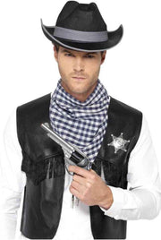 Western Kit Black Mock Leather Waistcoat Hat Badge & Neckscarf