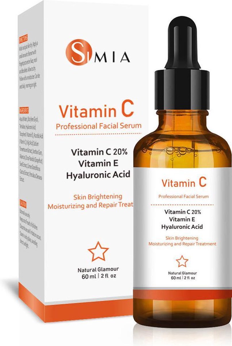 Simia™ Original Vitamine C Serum - Met Vitamine E & Hyaluronzuur - Gezichtsserum - Collageen - Anti Rimpel - Anti Acne - Tegen Pigmentvlekken - 60ml