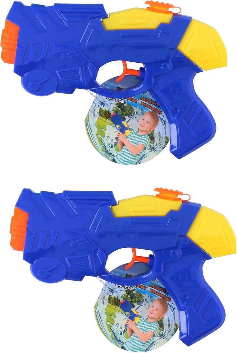 2x Waterpistolen/waterpistool blauw van 19 cm kinderspeelgoed - waterspeelgoed van kunststof - watertank van 30 ml