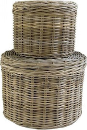 Rotan Poef Rond Met Deksel-45 x 35 cm