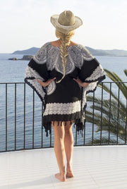 Strandtuniek Flower Black White - onesize - Strandmode - Beach-dress - Sarong dress