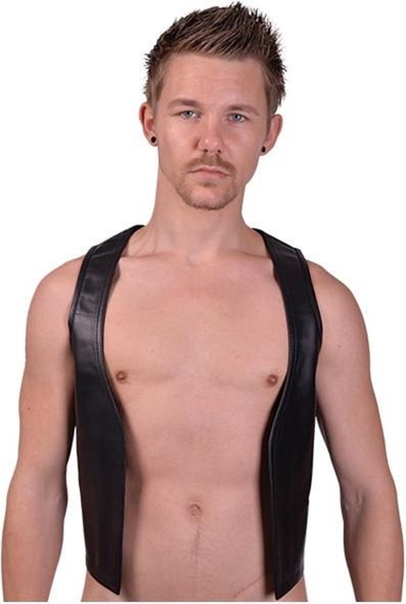 MISTER B LEREN SPIERVEST ROOD GESTREEPT LEREN VEST