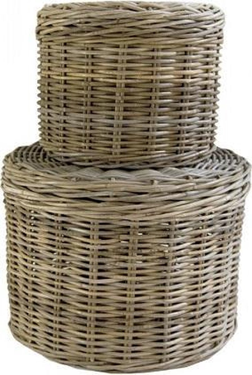 Rotan Poef Rond Met Deksel-60 x 45 cm