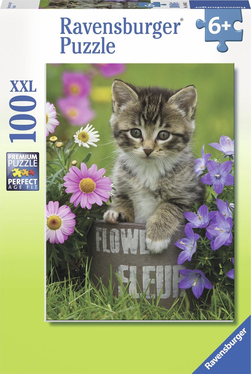 Ravensburger puzzel Kat tussen de bloemen - Legpuzzel - 100 stukjes