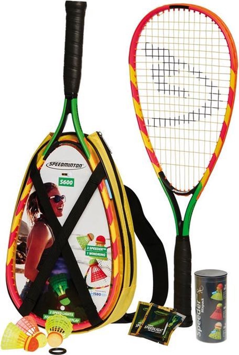 Speedminton S600 set - groen/geel/rood - crossminton - speedbadminton