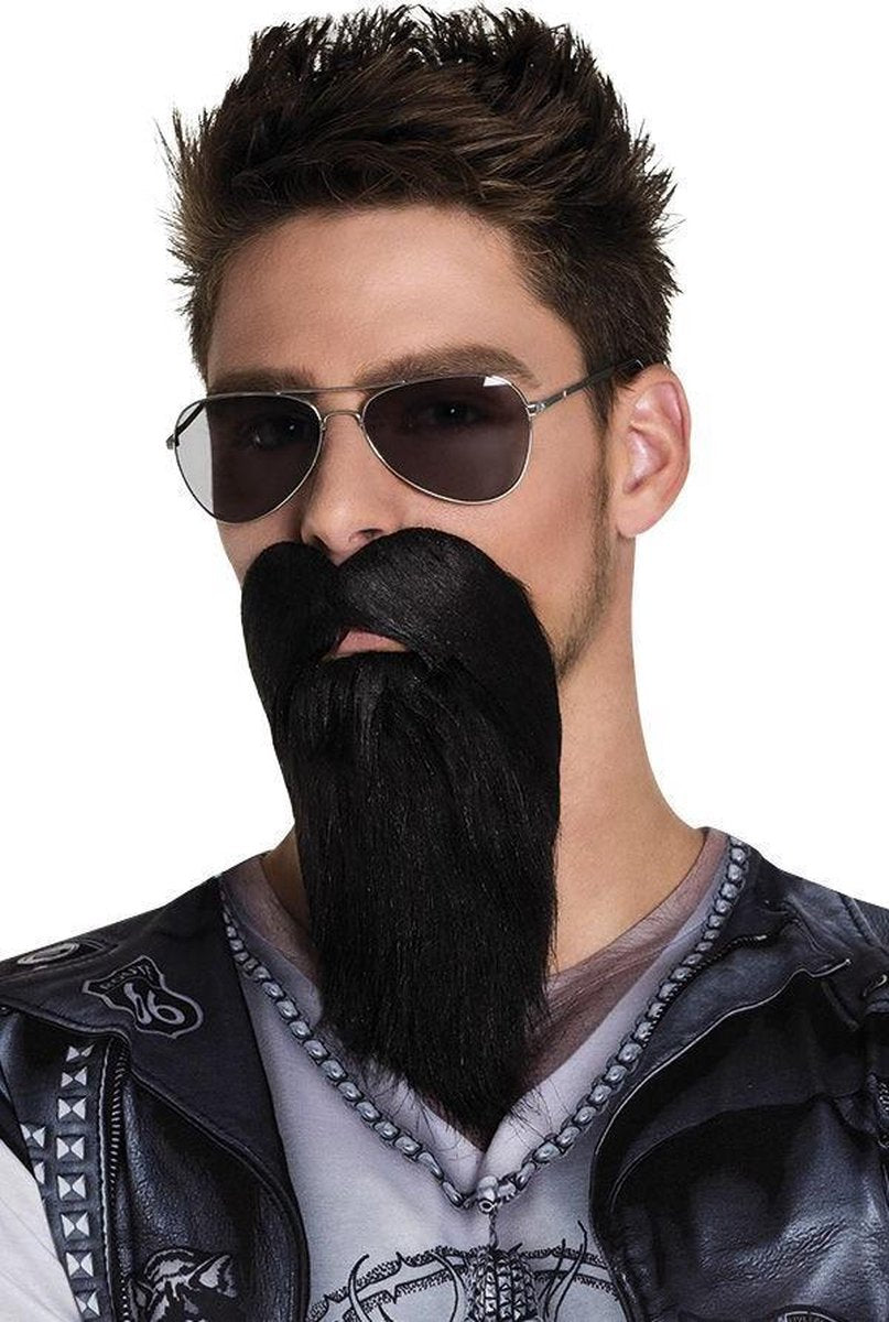 Baard met snor zwart Biker