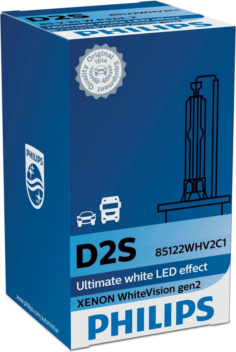 Philips WhiteVision Xenon vervangingslamp GEN2 D2S 85122WHV2C1