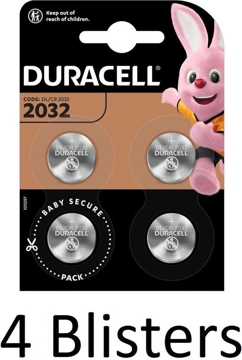 16 Stuks (4 Blisters a 4 st) Duracell 2032 Lithium-knoopcelbatterij