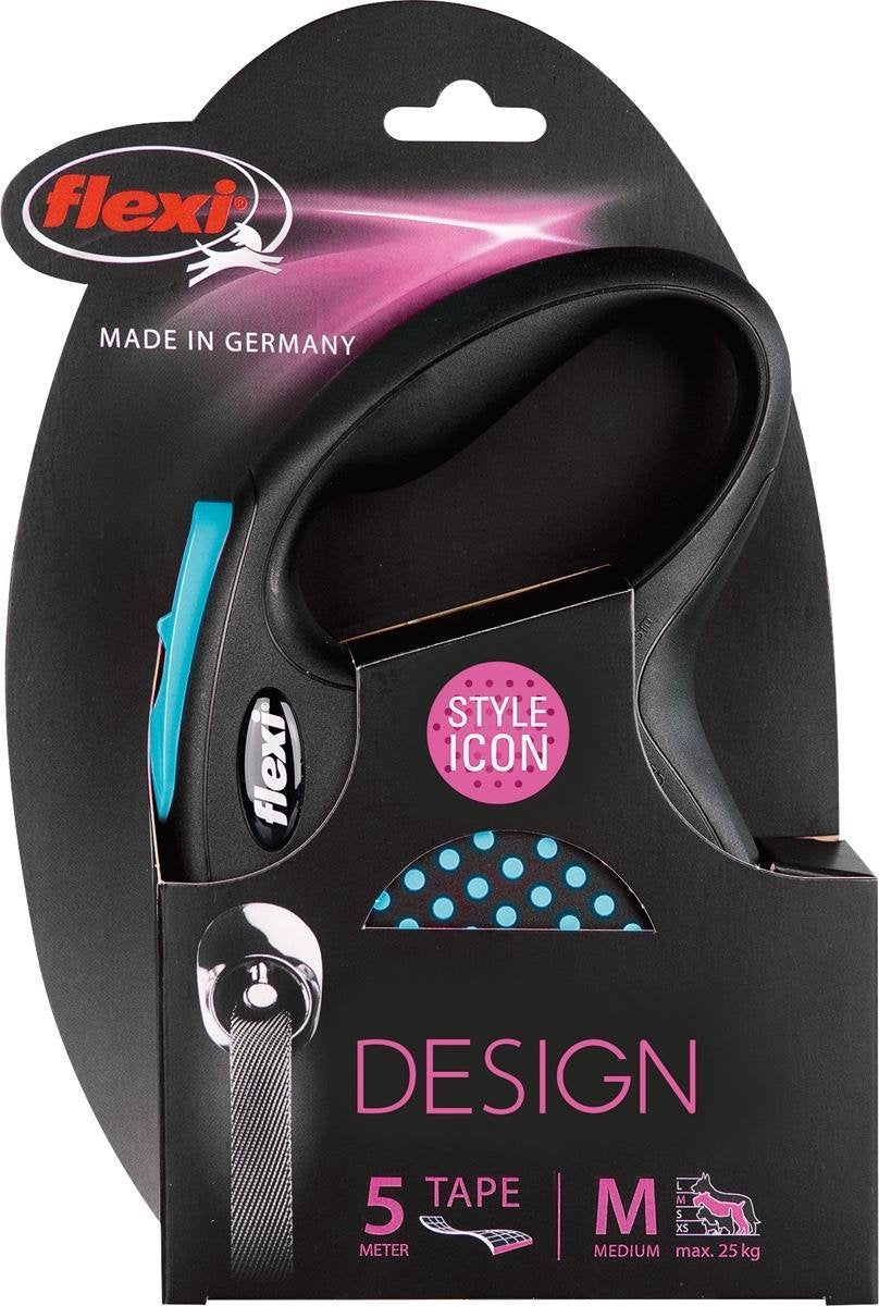 Flexi Design Tape - Hondenriem - Zwart/Blauw - M - 5 m