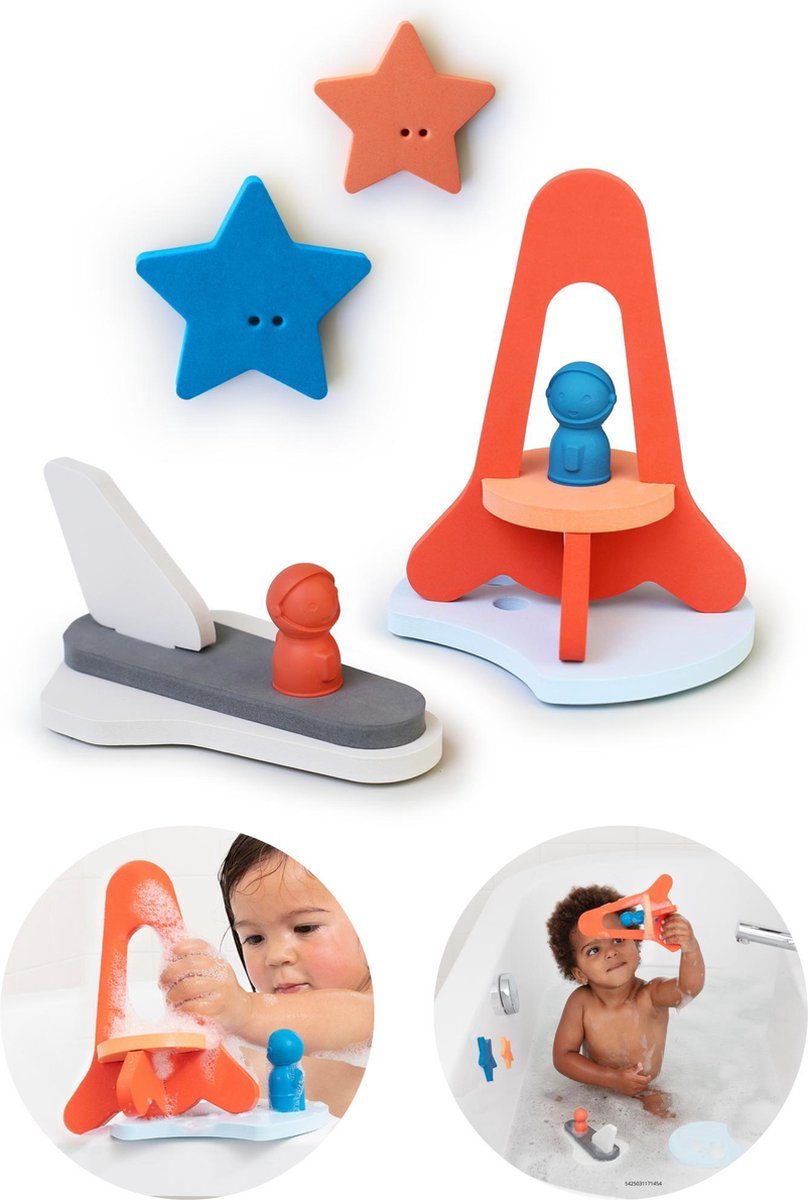 Quutopia Foam Badspeelgoed Badpuzzel Puzzle Friends To The Moon And Back - Ruimtereis Astronaut Raket Space Shuttle - Cadeau Baby Jongen Meisje 1 jaar | 2 jaar | 3 jaar | 4 jaar Oranje