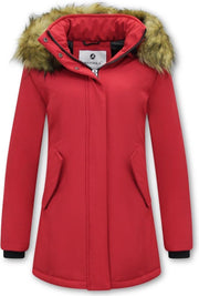 MATOGLA Dames Winterjas met Imitatie Bontkraag - Slim Fit - Rood