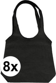 8 x Zwarte opvouwbare tassen met hengsels 35 x 37 cm - Shoppers