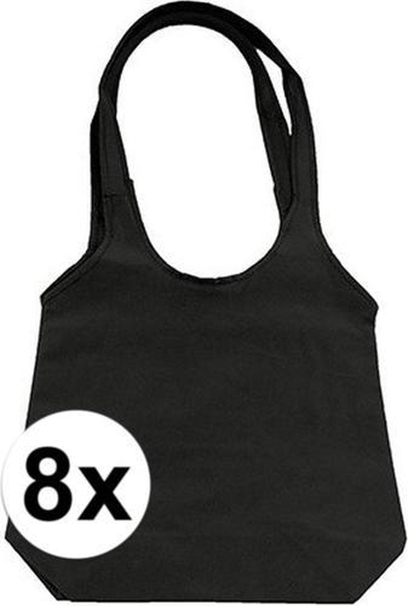 8 x Zwarte opvouwbare tassen met hengsels 35 x 37 cm - Shoppers